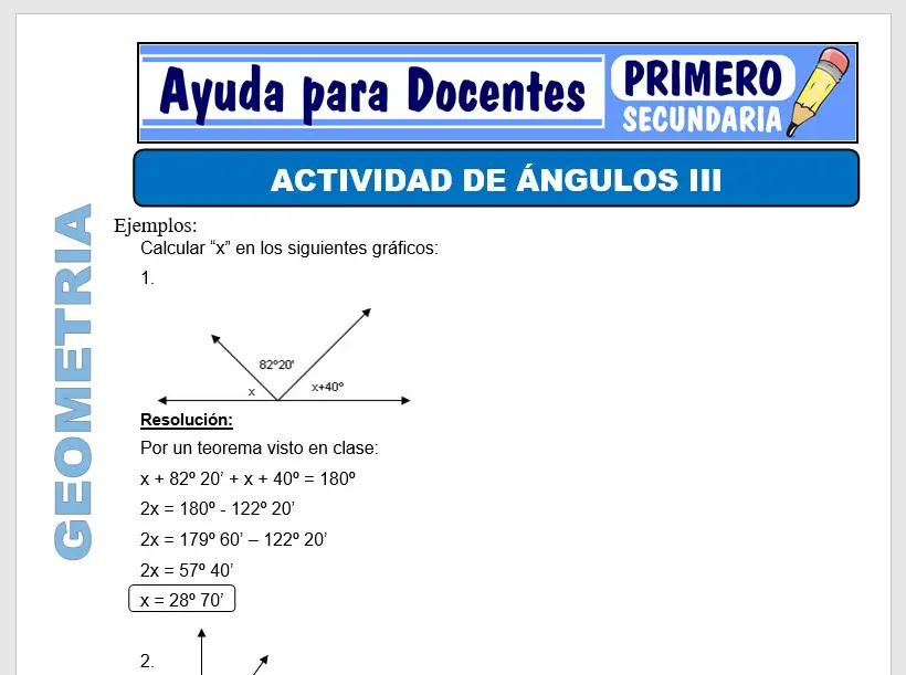 Modelo de la Ficha de Actividad de Ángulos III para Primero de Secundaria