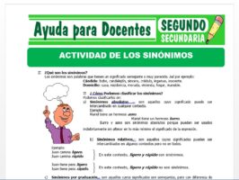 Modelo de la Ficha de Actividad de los Sinónimos para Segundo de Secundaria