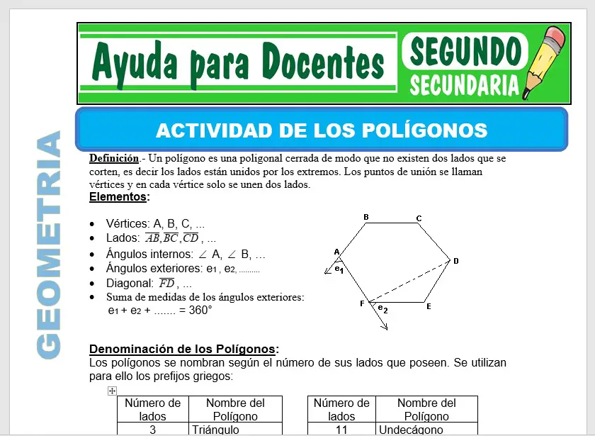 Modelo de la Ficha de Actividad del Polígono para Segundo de Secundaria