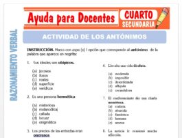 Modelo de la Ficha de Actividad de los Antónimos para Cuarto de Secundaria