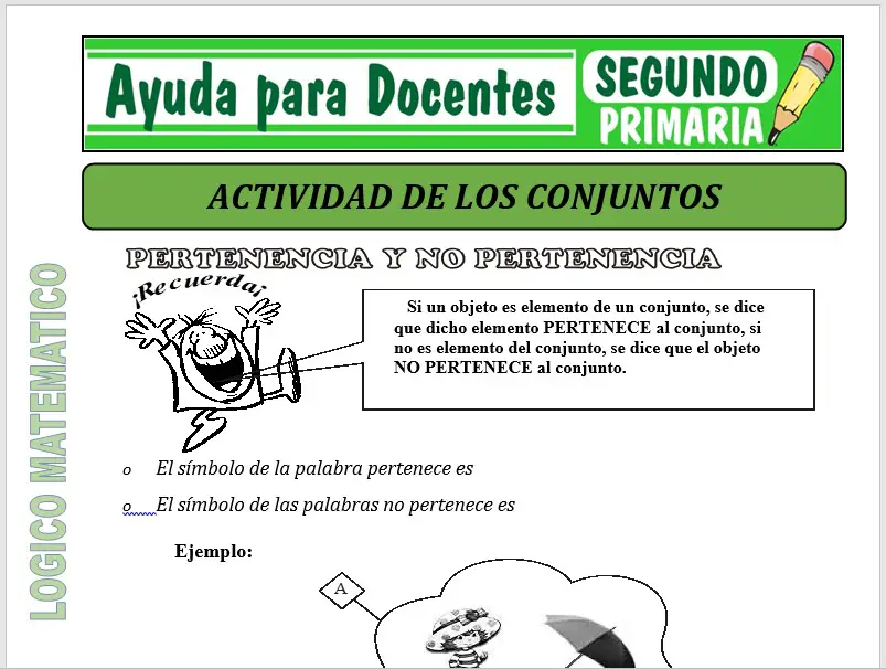 Modelo de la Ficha de Actividad de los Conjuntos para Segundo de Primaria Modelo de la Ficha de Actividad de los Conjuntos para Segundo de Primaria