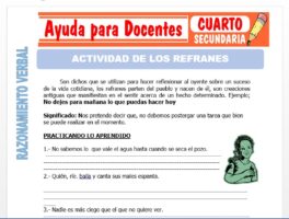 Modelo de la Ficha de Actividad de los Refranes para Cuarto de Secundaria