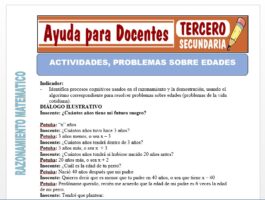 Modelo de la Ficha de Actividades de Problemas Sobre Edades para Tercero de Secundaria