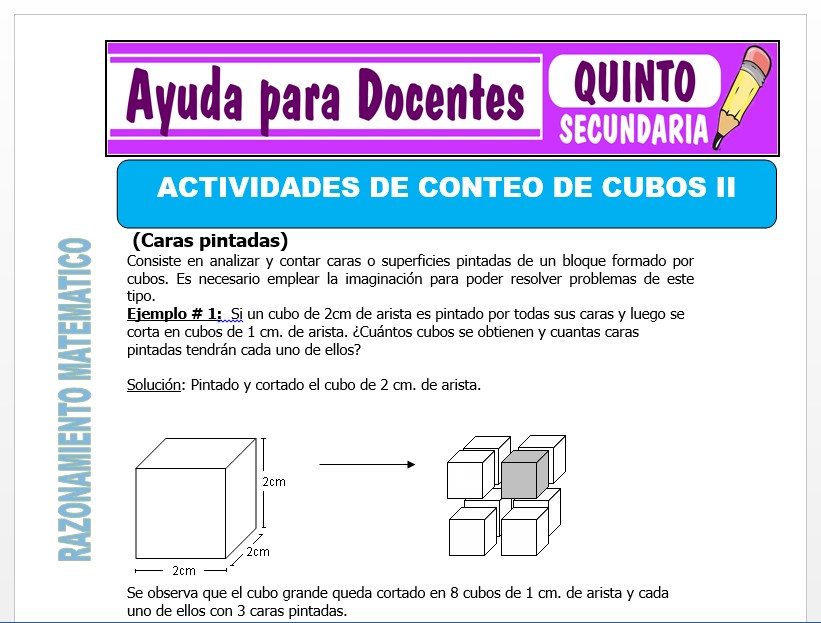 Modelo de la Ficha de Actividades de Conteo de Cubos II para Quinto de Secundaria Modelo de la Ficha de Actividades de Conteo de Cubos II para Quinto de Secundaria