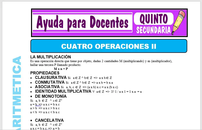 Modelo de la Ficha de Actividad de Cuatro Operaciones II para Quinto de Secundaria Modelo de la Ficha de Actividad de Cuatro Operaciones II para Quinto de Secundaria