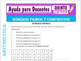 Modelo de la Ficha de Actividades de Números Primos y Compuestos para Quinto de Primaria