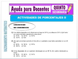 Modelo de la Ficha de Actividades de Porcentajes II para Quinto de Secundaria