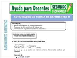 Modelo de la Ficha de Actividades de Teoria de Exponentes II para Segundo de Secundaria