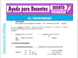 Modelo de la Ficha de Actividades del Pronombre para Quinto de Primaria