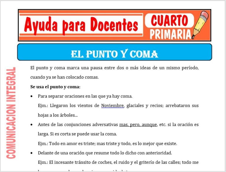 El Punto y Coma para Cuarto de Primaria – Ayuda para Docentes