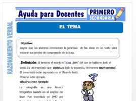 Modelo de la Ficha de Actividades de él Tema para Primero de Secundaria