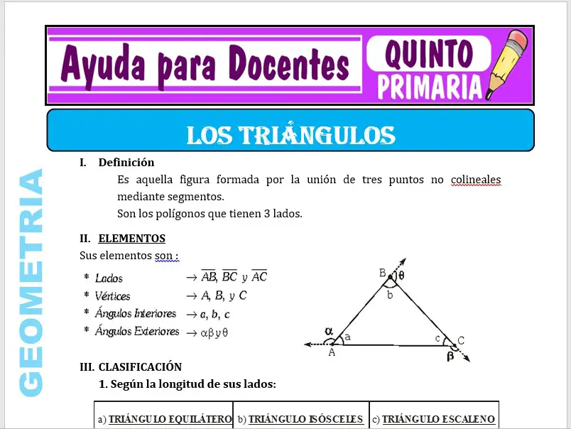 Modelo de la Ficha de Actividad de los Triángulos para Quinto de Primaria Modelo de la Ficha de Actividad de los Triángulos para Quinto de Primaria