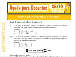 Modelo de la Ficha de Adición de Números Enteros para Sexto de Primaria