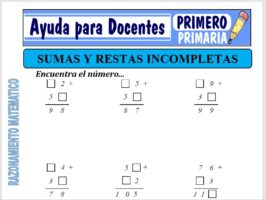 Modelo de la Ficha de Adición y Sustracción incompletas para Primero de Primaria