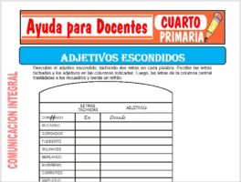 Modelo de la Ficha de Adjetivos Escondidos para Cuarto de Primaria