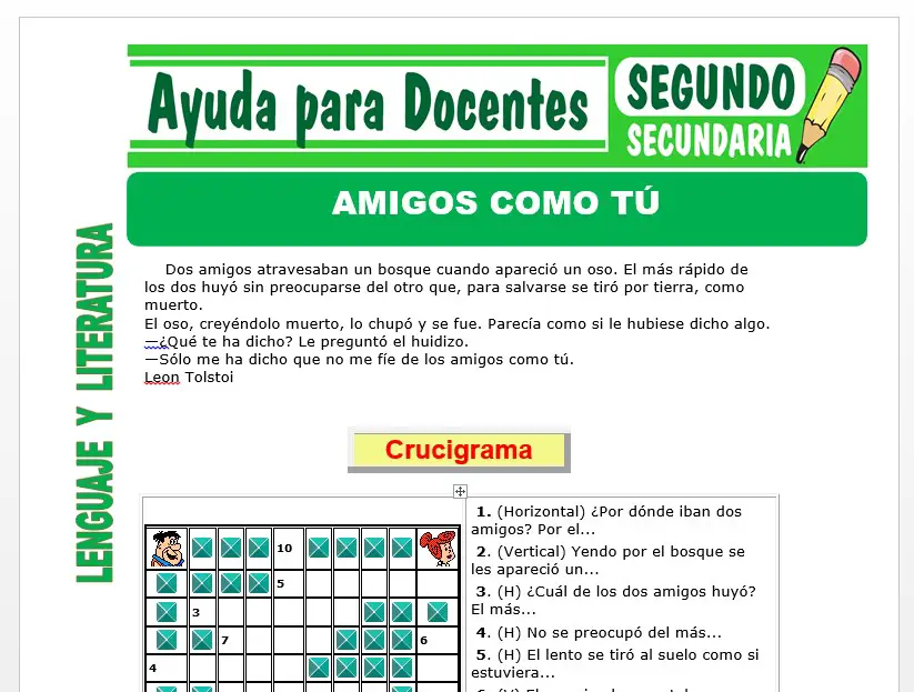 Modelo de la Ficha de Amigos Como Tú para Segundo de Secundaria