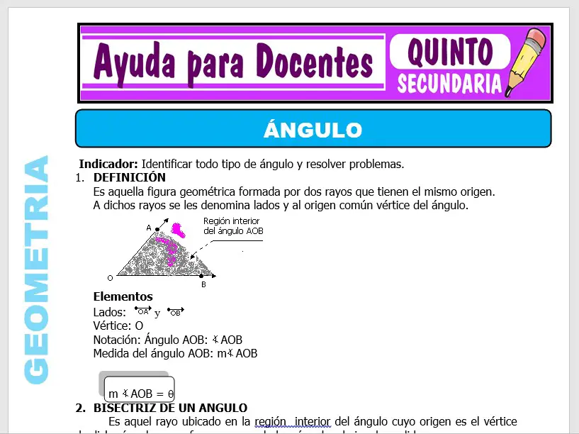 Modelo de la Ficha de Ángulo para Quinto de Secundaria