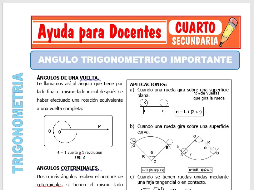 Modelo de la Ficha de Ángulo Trigonométrico Importante para Cuarto de Secundaria Modelo de la Ficha de Ángulo Trigonométrico Importante para Cuarto de Secundaria