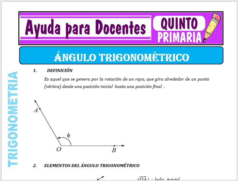 Modelo de la Ficha de Ángulo Trigonométrico para Quinto de Primaria