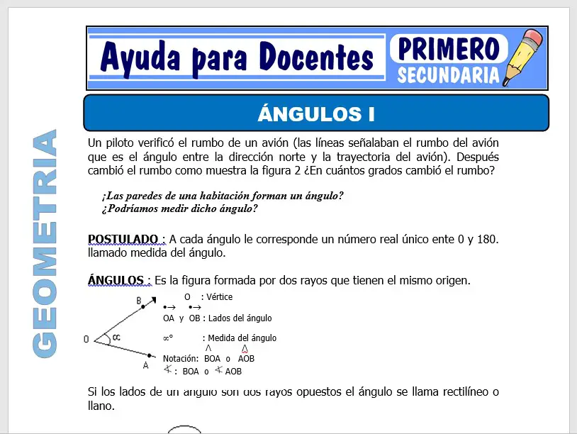 Modelo de la Ficha de Ángulos I para Primero de Secundaria