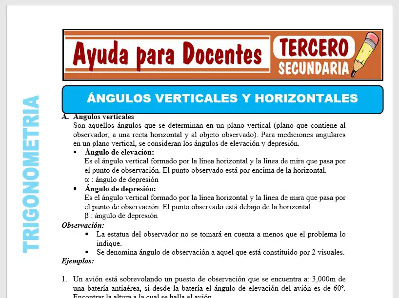 Modelo de la Ficha de Ángulos Verticales y Horizontales para Tercero de Secundaria Modelo de la Ficha de Ángulos Verticales y Horizontales para Tercero de Secundaria