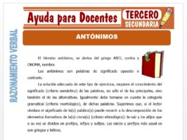 Modelo de la Ficha de Antónimos para Tercero de Secundaria