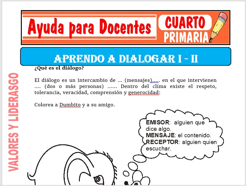 Modelo de la Ficha de Aprendiendo a Dialogar para Cuarto de Primaria Modelo de la Ficha de Aprendiendo a Dialogar para Cuarto de Primaria