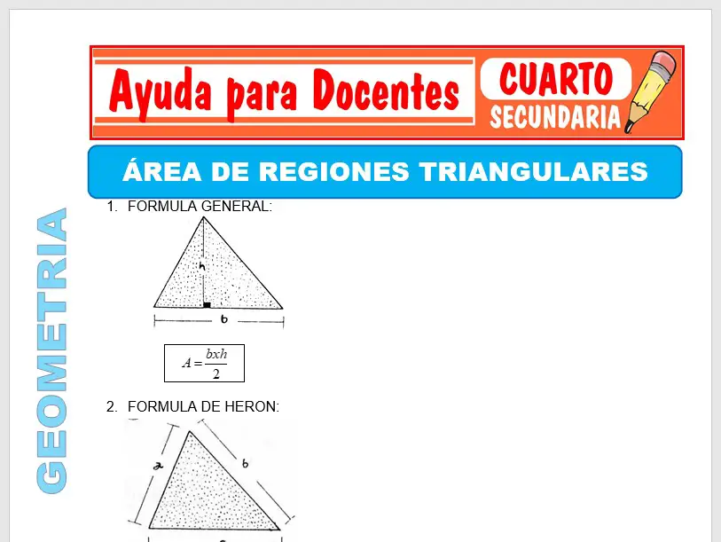 Modelo de la Ficha de Áreas de Regiones Triangulares para Cuarto de Secundaria