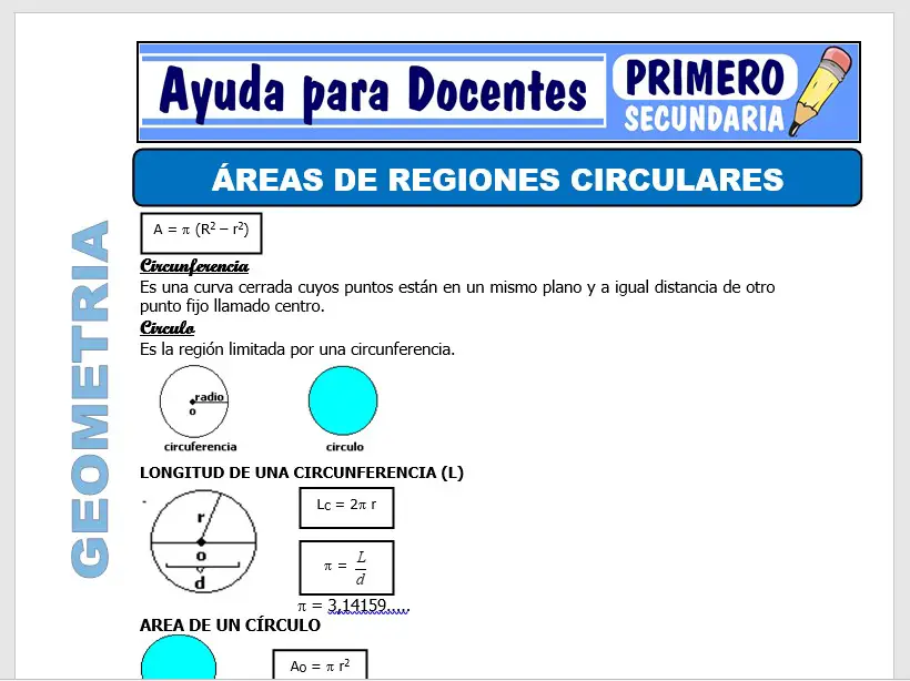 Modelo de la Ficha de Áreas de Regiones Circulares para Primero de Secundaria