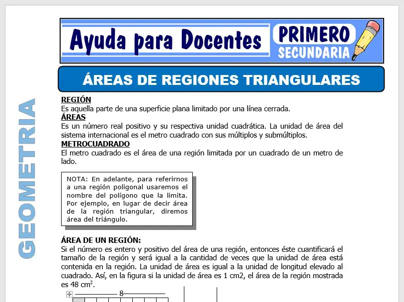 Modelo de la Ficha de Áreas de Regiones Triangulares para Primero de Secundaria