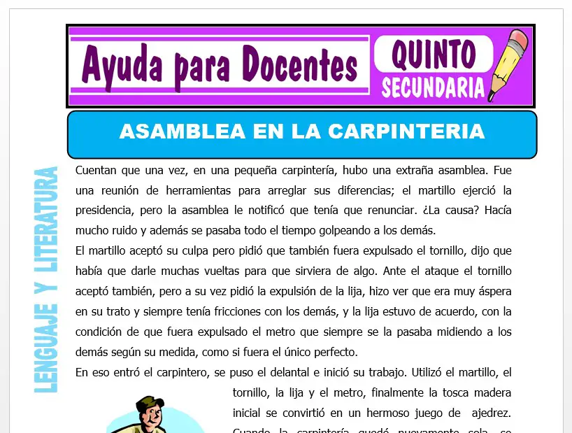 Modelo de la Ficha de Asamblea en la Carpintería para Quinto de Secundaria