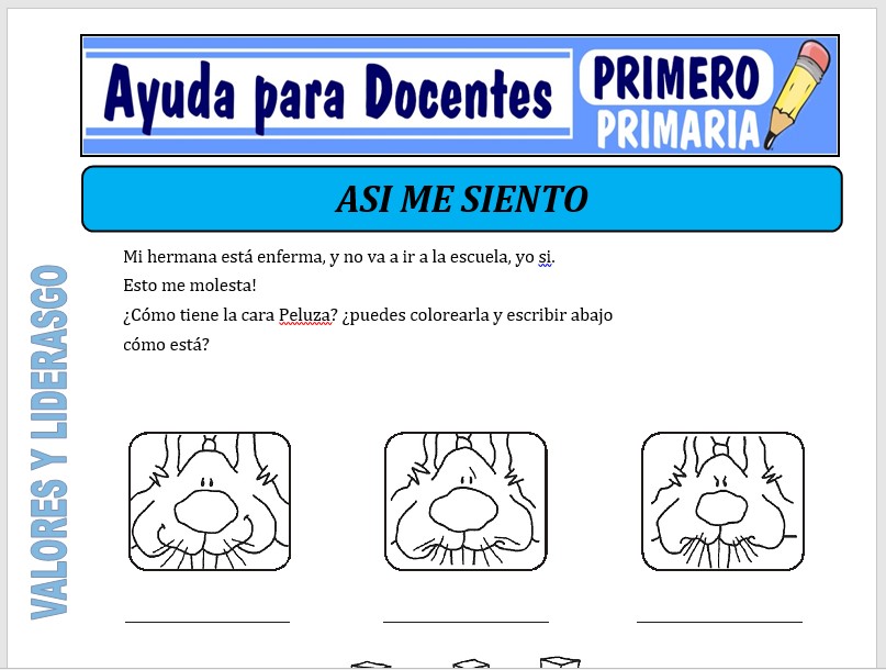 Modelo de la Ficha de Así me Siento para Primero de Primaria Modelo de la Ficha de Así me Siento para Primero de Primaria