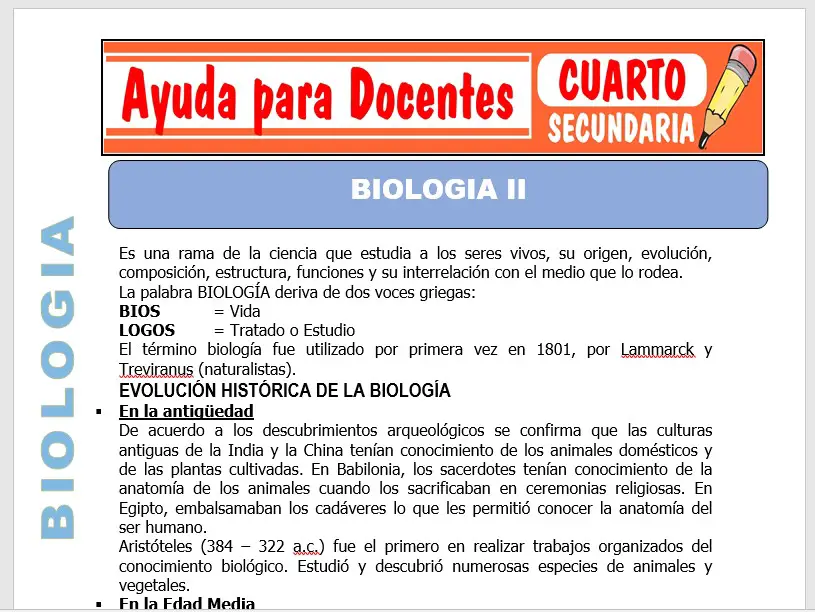 Modelo de la Ficha de Biología II para Cuarto de Secundaria