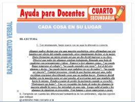 Modelo de la Ficha de Cada cosa en su Lugar para Cuarto de Secundaria