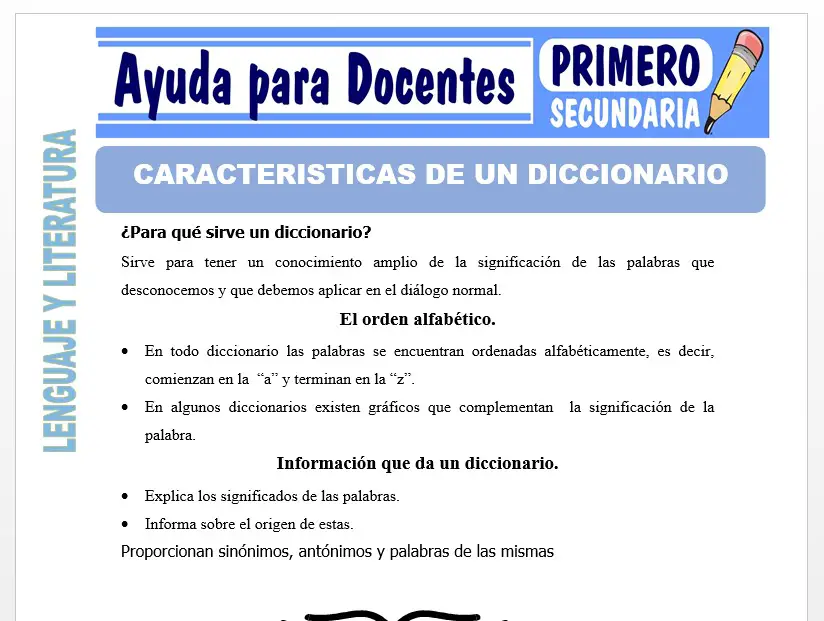 Modelo de la Ficha de Características de un Diccionario para Primero de Secundaria