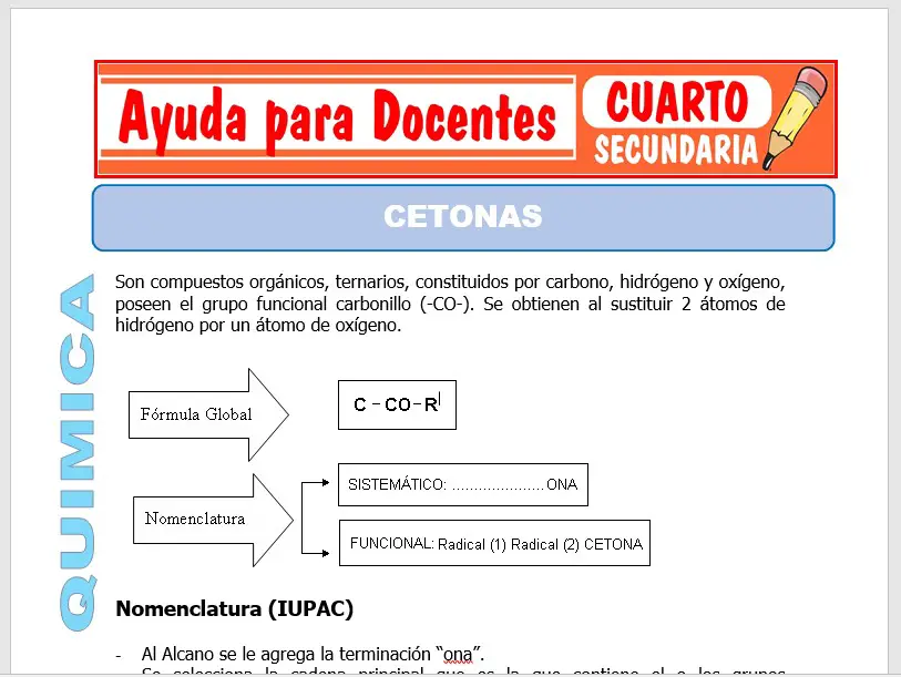 Modelo de la Ficha de Cetonas para Cuarto de Secundaria Modelo de la Ficha de Cetonas para Cuarto de Secundaria