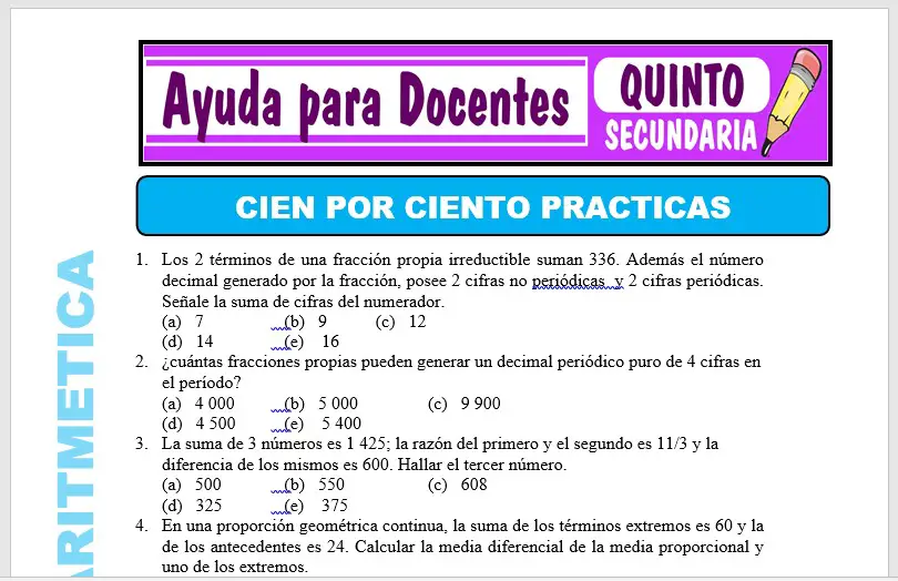 Modelo de la Ficha de Cien Por Ciento Practicas para Quinto de Secundaria Modelo de la Ficha de Cien Por Ciento Practicas para Quinto de Secundaria