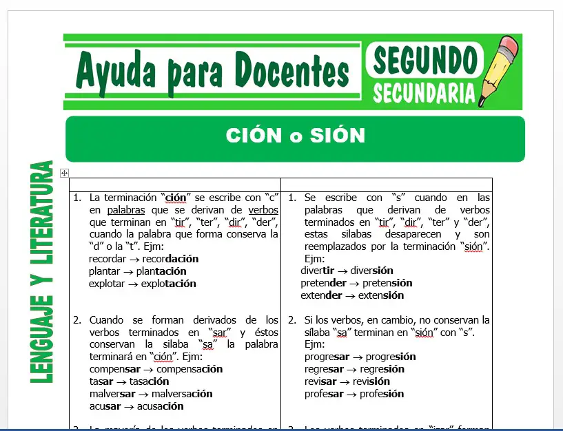 Modelo de la Ficha de Cion O Sion para Segundo de Secundaria