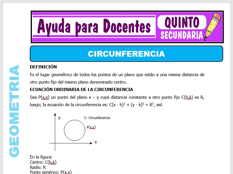 Modelo de la Ficha de Circunferencia para Quinto de Secundaria