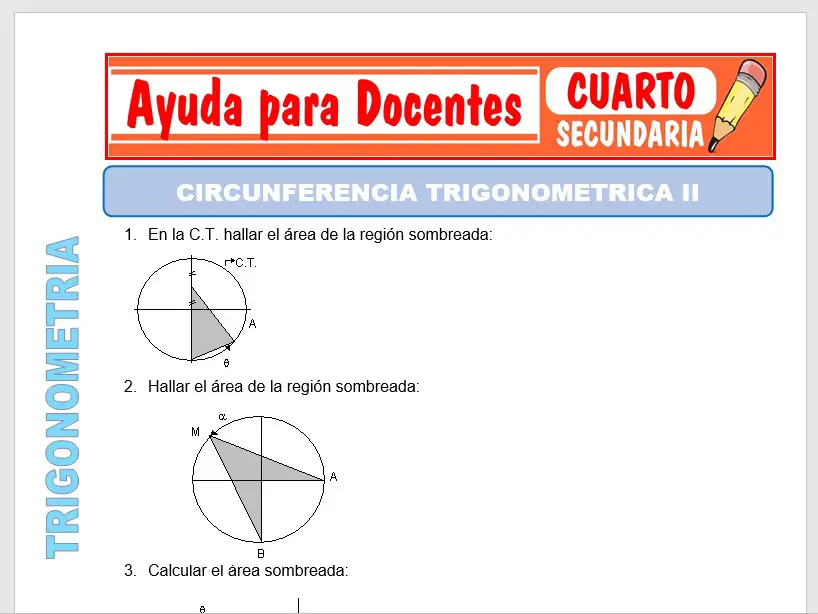 Modelo de la Ficha de Circunferencia Trigonométrica II para Cuarto de Secundaria Modelo de la Ficha de Circunferencia Trigonométrica II para Cuarto de Secundaria