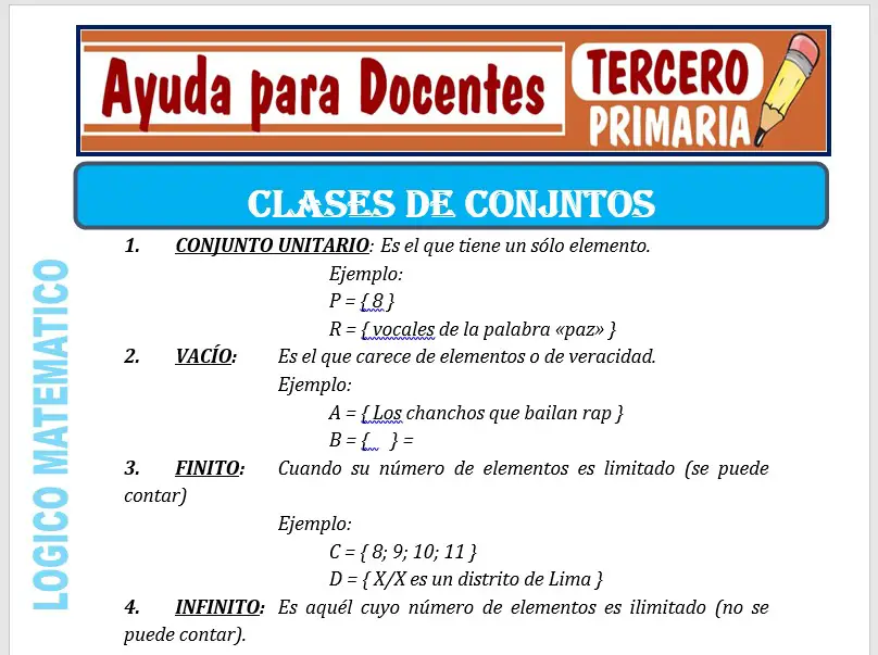 Modelo de la Ficha de Clases de Conjuntos para Tercero de Primaria Modelo de la Ficha de Clases de Conjuntos para Tercero de Primaria