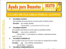 Modelo de la Ficha de Clases de Palabras por el Acento para Sexto de Primaria
