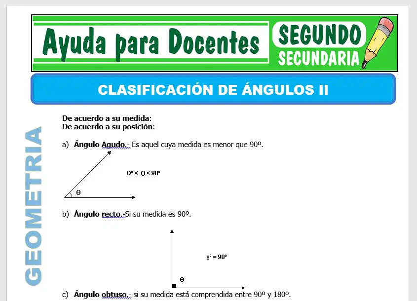 Modelo de la Ficha de Clasificación de Ángulos II para Segundo de Secundaria