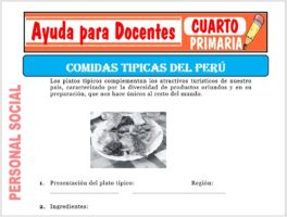Modelo de la Ficha de Comidas Típicas del Perú para Cuarto de Primaria