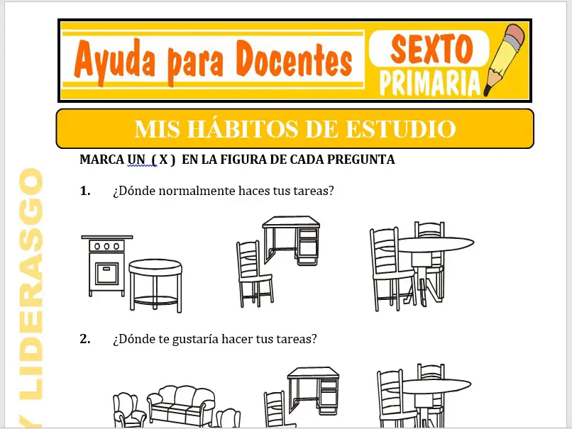 Modelo de la Ficha de Hábitos de Estudio para Sexto de Primaria