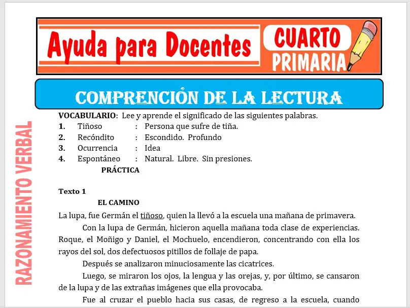 Modelo de la Ficha de Comprensión de Lectura para Cuarto de Primaria Modelo de la Ficha de Comprensión de Lectura para Cuarto de Primaria