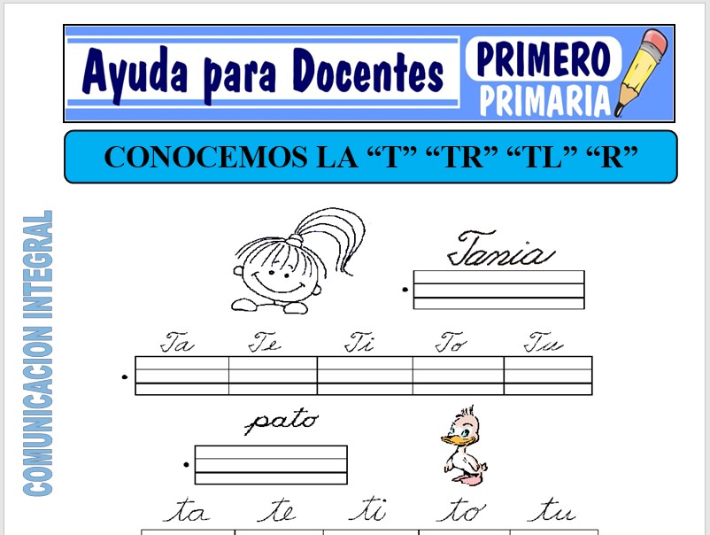 Modelo de la Ficha de Conocemos la T - TR - TL - R para Primero de Primaria Modelo de la Ficha de Conocemos la T - TR - TL - R para Primero de Primaria