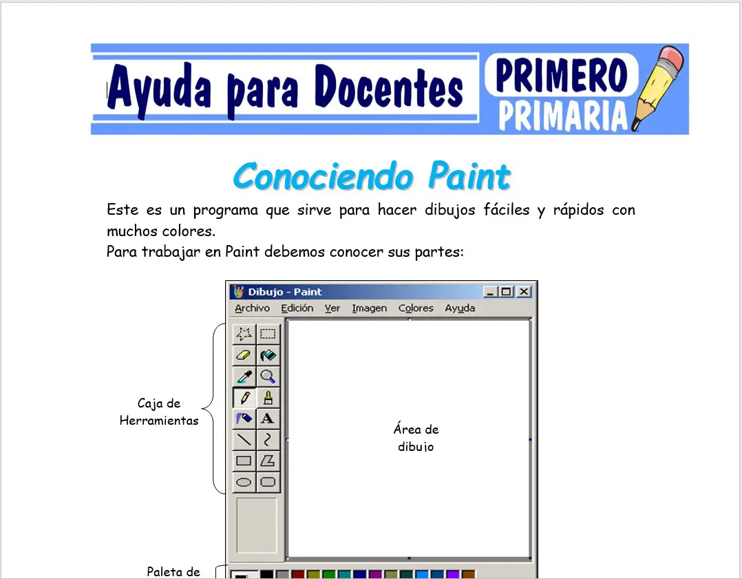 Modelo de la Ficha de Conociendo Paint para Primero de Primaria