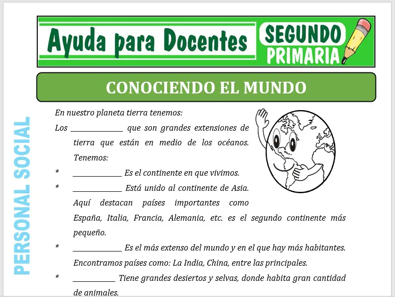 Modelo de la Ficha de Conociendo el Mundo para Segundo de Primaria
