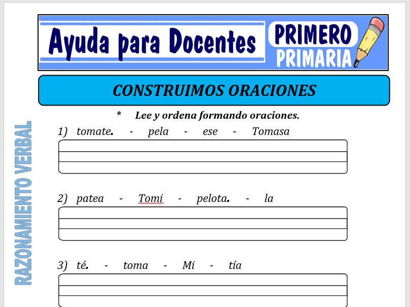 Modelo de la Ficha de Construimos Oraciones para Primero de Primaria Modelo de la Ficha de Construimos Oraciones para Primero de Primaria